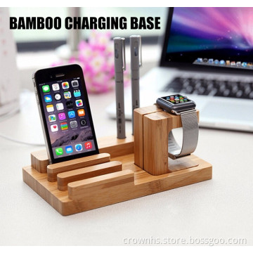 Multi-Function Natural Bamboo Wood Charge Station Charging Dock Cradle Stand Holders For iPhone 6 6S Plus 5 5S For iPhone 7 Plus